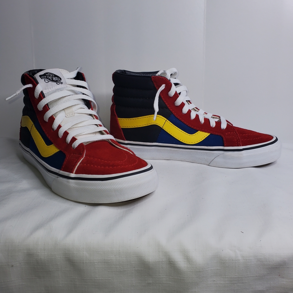 Vans Men's Red and Yellow High-Top Sneakers